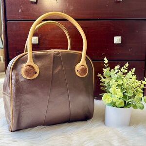 Alejandra's Artisan Leather Yellow & Brown Rare Bowling Bag Style Handbag